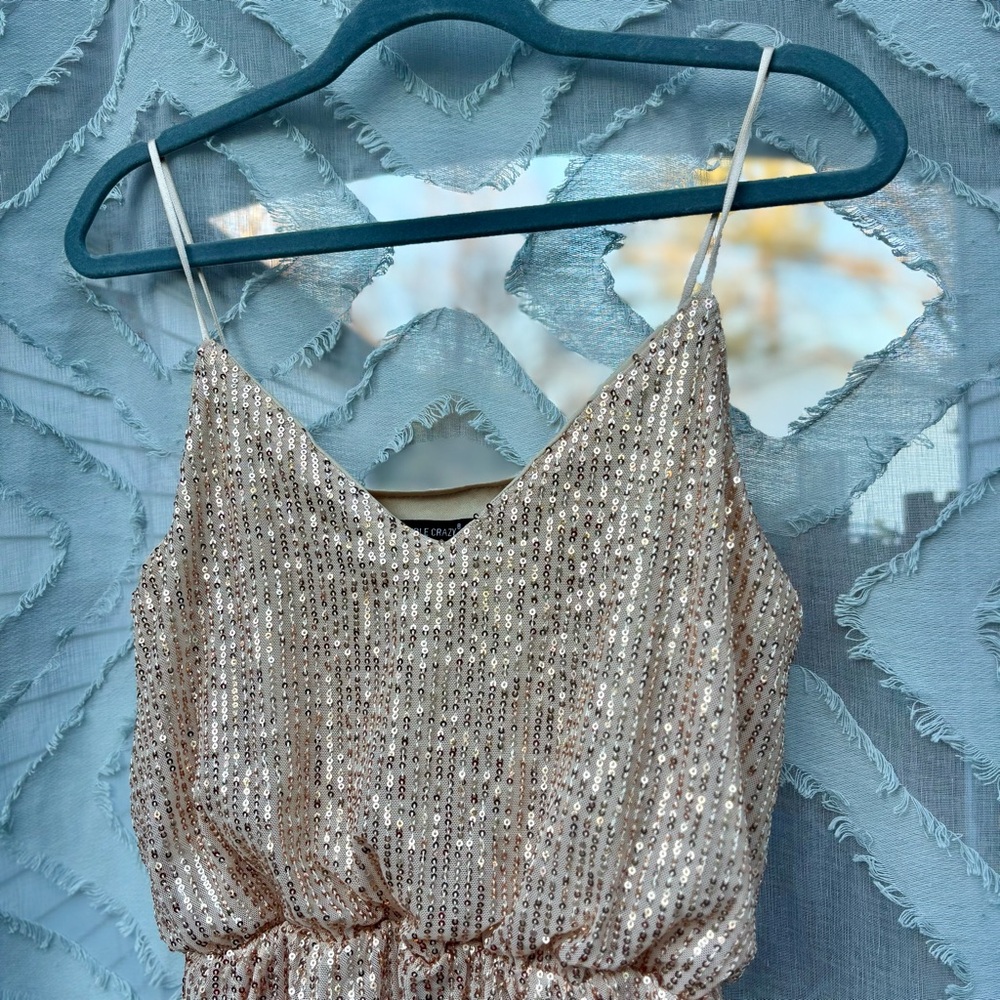 Double Crazy Gold Sequin Romper Lined Onesie Shor… - image 5